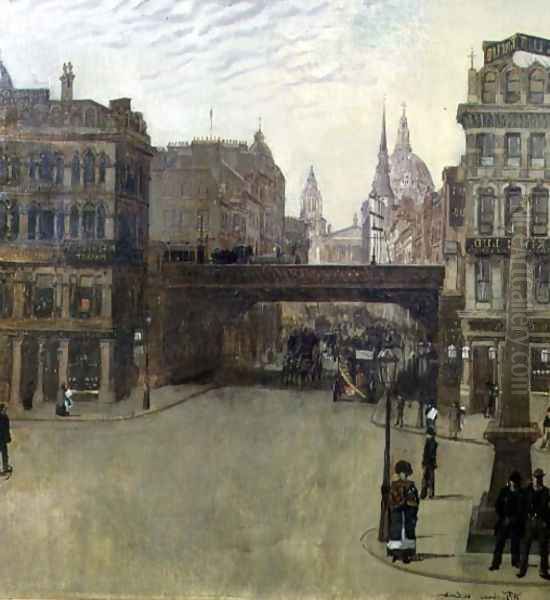 Ludgate Hill, 1884 Oil Painting by Heinrich Wilhelm Truebner