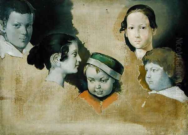 The five eldest children of the painter Julius Schnorr von Carolsfield 1794-1872, c.1839-40 Oil Painting by Heinrich Wilhelm Truebner