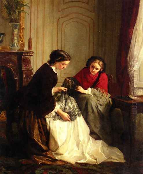 The Lace Makers Oil Painting by Jean-Baptiste Trayer