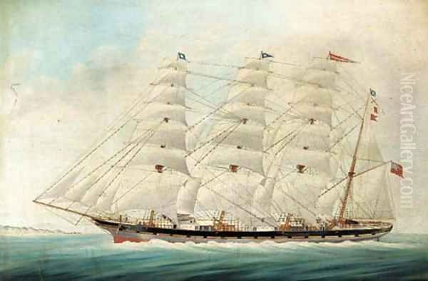 The four-masted barque Crown of Germany under full sail in coastal waters Oil Painting by Robert Taylor