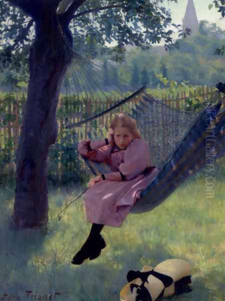 Girl In A Hammock Oil Painting by Jules Octave Triquet