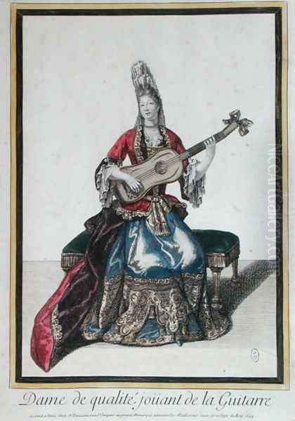 Lady Playing the Guitar, 1694 Oil Painting by Antoine Trouvain