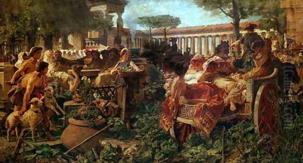 A Pythagorean School invaded by Sybarites, 1887 Oil Painting by Michele Tedesco