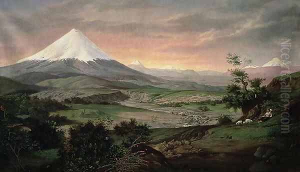 The Cotopaxi, Ecuador, 1874 Oil Painting by Rafael Troya