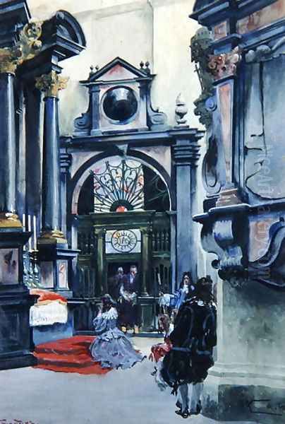 Interior of the Cathedral at Wawel, 1910 2 Oil Painting by Stanislaw Tondos