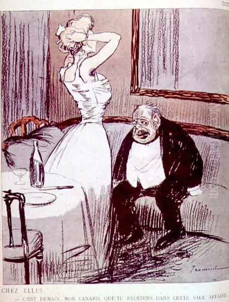 Prostitute and an old man from LAssiette Au Beurre magazine, pub. 1907 Oil Painting by Tiamirol