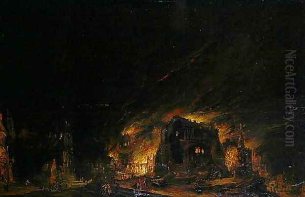 Fire, c.1760 Oil Painting by Johann Georg Trautmann