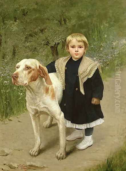 Young Child and a Big Dog Oil Painting by Luigi Toro