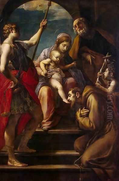 Holy Family with Saints Oil Painting by Alessandro Tiarini