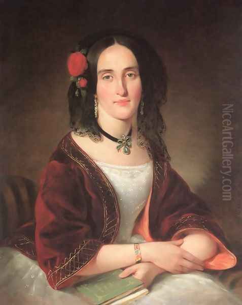 Portrait of Ms. Istvanne Giergl nee Margit Lockheimer 1843 Oil Painting by Albert Tikos