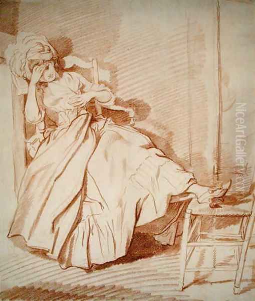 Study of a Sleeping Girl Oil Painting by Louis Rolland Trinquesse