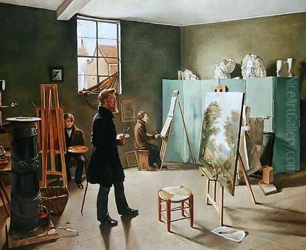 Studio with Three Painters, 1834 Oil Painting by Ferdinand Tellgmann