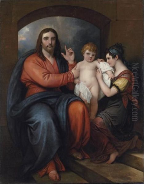 Christ The Saviour With A Mother And Child Oil Painting by Benjamin West