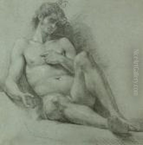 A Seated Male Nude Seen From The Front Oil Painting by Benjamin West