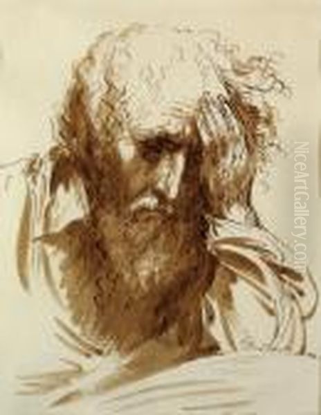 Head Of A Bearded Old Man Oil Painting by Benjamin West