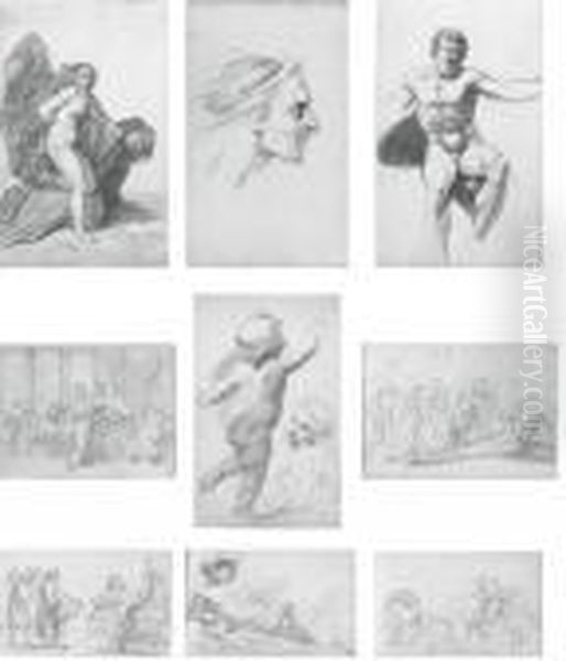 A Sketchbook Of Eighty-one Drawings, Including An Expressive Male Head ( Oil Painting by Benjamin West