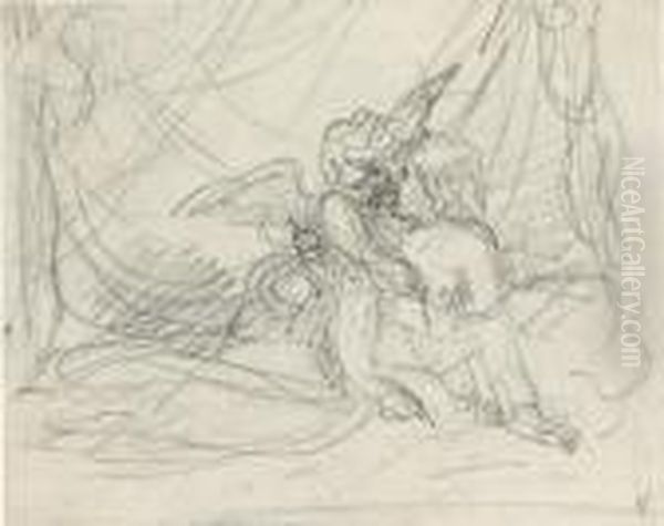 Venus Comforting Cupid; Study Of
 The 'venus De' Medici'; Studies Of A Woman Wearing A Headscarf (
Recto
) And A Woman Reaching Up (
Verso
); And A Design For A Coat Of Arms Oil Painting by Benjamin West