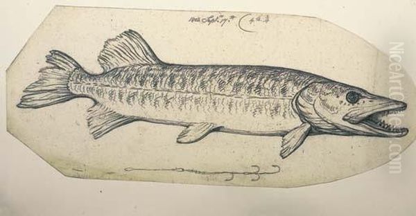 Study Of A Pike With Fish Hook Oil Painting by Benjamin West