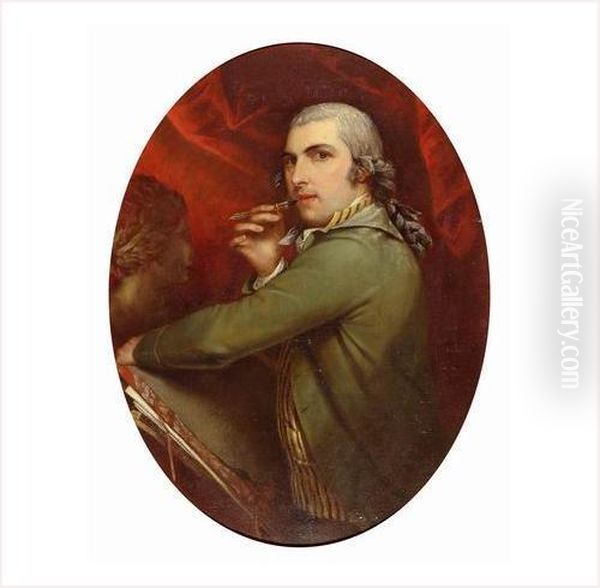 Portrait Presume De Benjamin West Dans Un Ovale Peint Oil Painting by Benjamin West