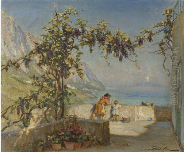 Amalfi, View Of Vesuvius Oil Painting by Constantin Alexandr. Westchiloff