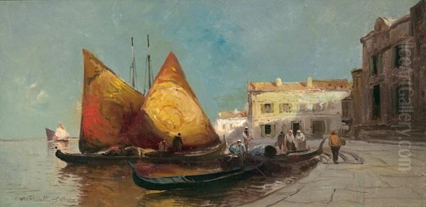 Docked Boats In A Corsican Harbor Oil Painting by Constantin Alexandr. Westchiloff