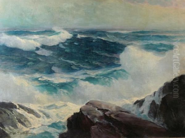 Crashing Waves Uponthe Rocks Oil Painting by Constantin Alexandr. Westchiloff