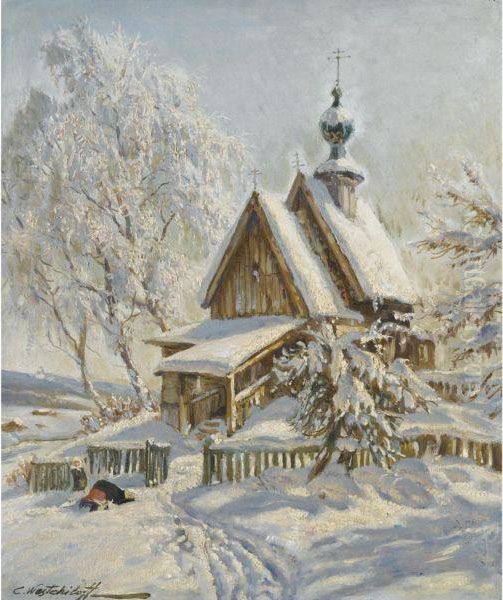 The Church Oil Painting by Constantin Alexandr. Westchiloff