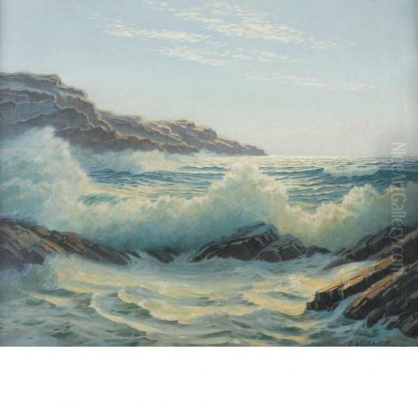 Waves Crashing On A Rocky Coast Oil Painting by Constantin Alexandr. Westchiloff