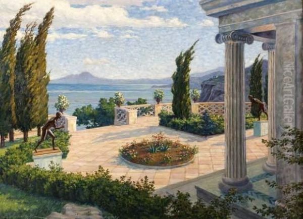 Vue Du Vesuve Depuis Une Villa A Capri Oil Painting by Constantin Alexandr. Westchiloff