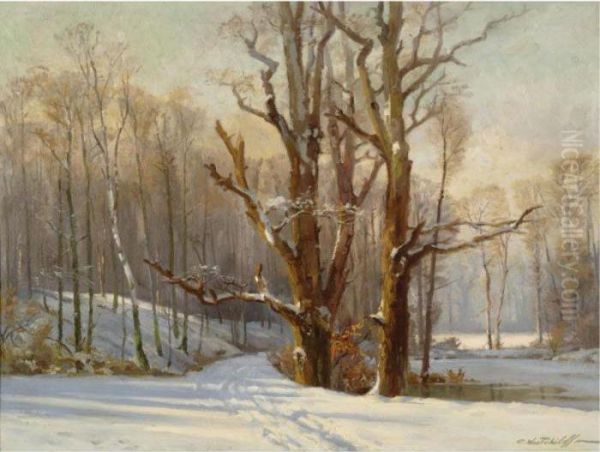 The Woods In Winter Oil Painting by Constantin Alexandr. Westchiloff