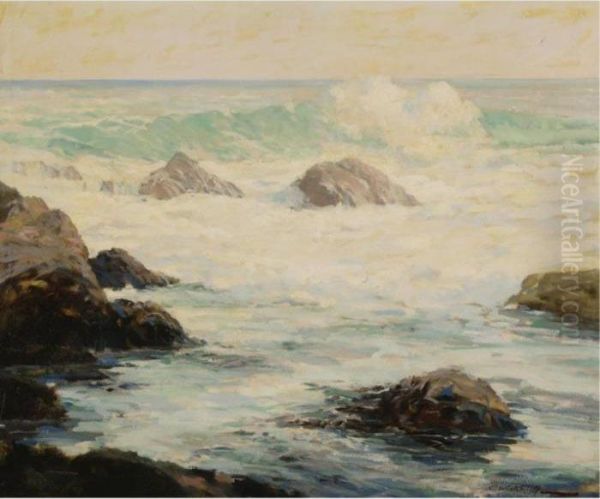 Waves Crashing Against Rocks Oil Painting by Constantin Alexandr. Westchiloff