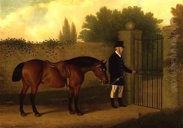 A Gentleman Leading A Welsh Cob By a Garden Gate, 1875 Oil Painting by Edward Tolley