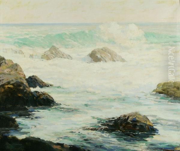 Waves On A Rock Shore Oil Painting by Constantin Alexandr. Westchiloff