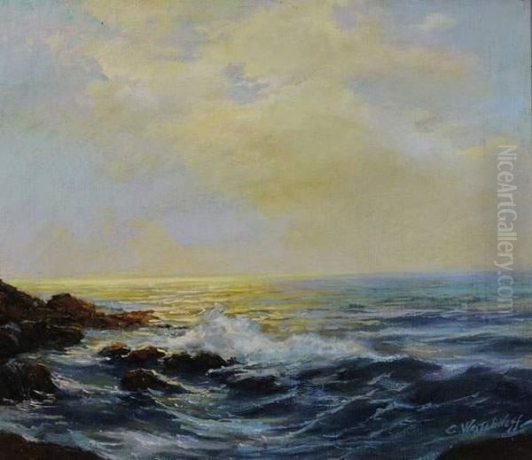 Coucher De Soleil Sur La Mer Oil Painting by Constantin Alexandr. Westchiloff