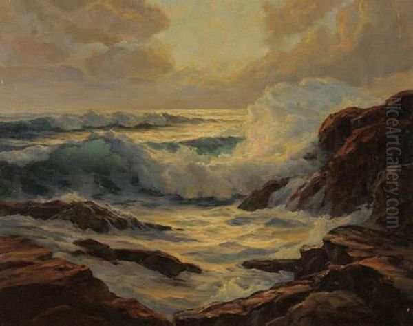 Vagues Se Jetant Sur Les Rochers Oil Painting by Constantin Alexandr. Westchiloff