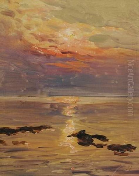 Coucher De Soleil Sur La Mer Oil Painting by Constantin Alexandr. Westchiloff