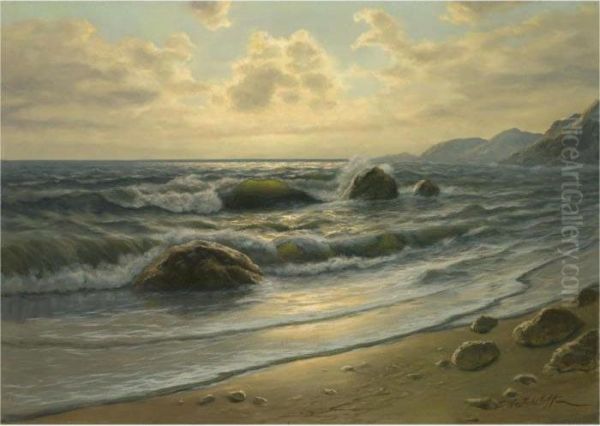 Sunset Over The Shore Oil Painting by Constantin Alexandr. Westchiloff