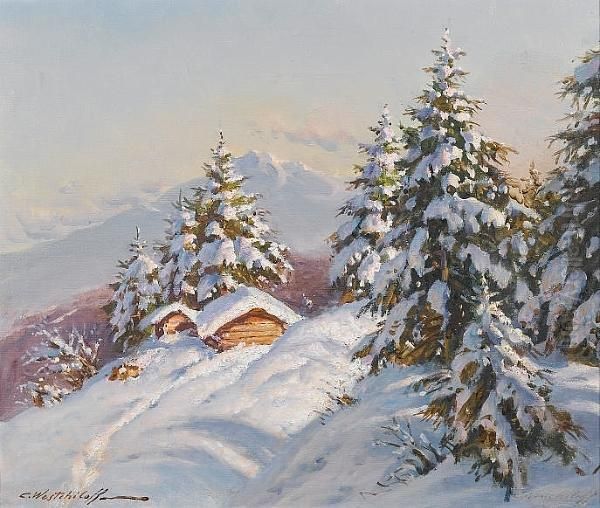 Winter Landscape Oil Painting by Constantin Alexandr. Westchiloff