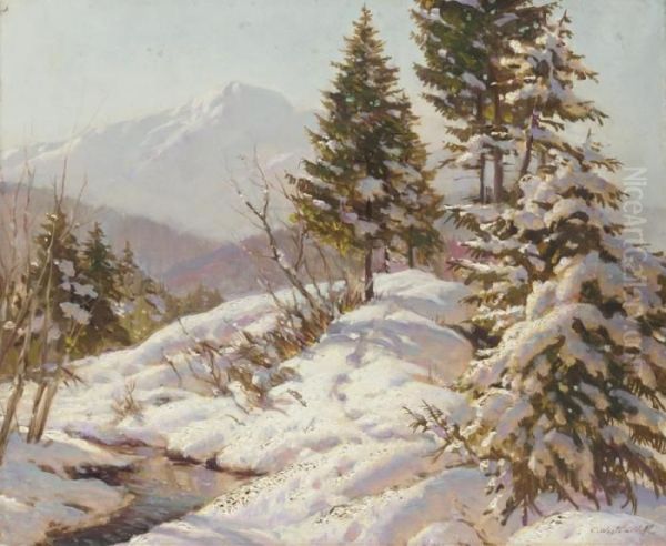 Snow-capped Trees In The Mountains Oil Painting by Constantin Alexandr. Westchiloff