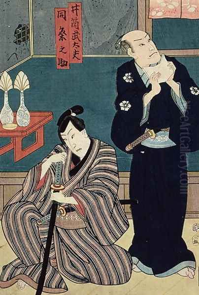 Two actors as Izutu Budayu and Izutsu Matsurinosuke, 1857 Oil Painting by Toyokuni