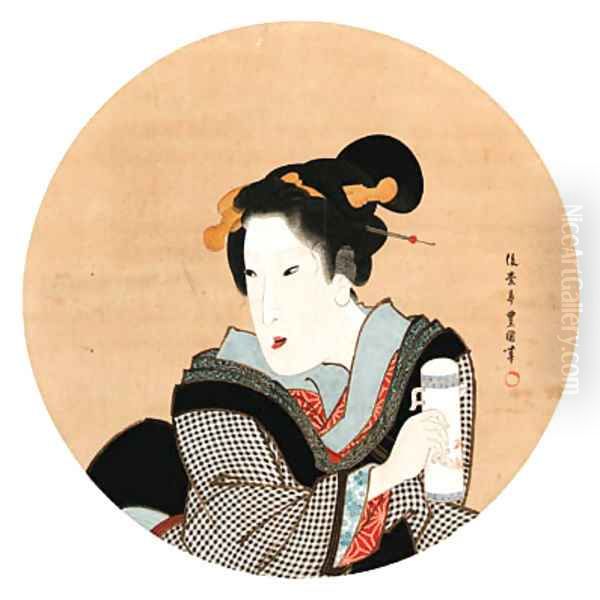 Beauty in a round window Oil Painting by Toyokuni