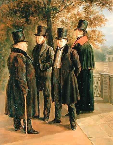 The Poets Aleksandr Pushkin 1799-1837, Ivan Krylov 1768-69-1844, Vasily Zhukovsky 1783-1852 and Nicolai Gnedich 1784-1833 Oil Painting by Grigory Tchernezov