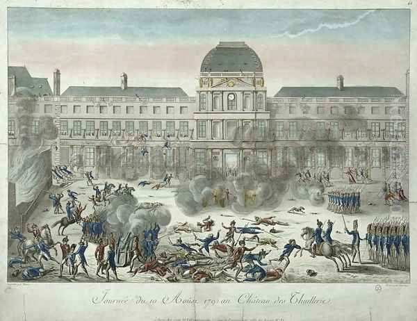 Chateau des Tuileries, 10th August 1792, engraved by Jourdan Oil Painting by Texier, G.