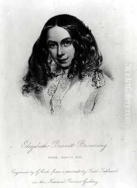 Portrait of Elizabeth Barrett Browning 1806-61 in 1859, engraved by G. Cook Oil Painting by Field Talfourd