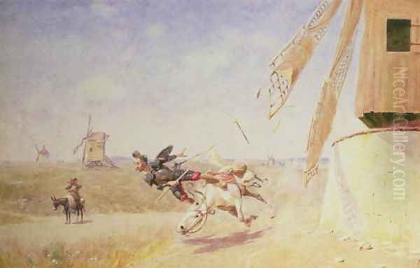 Don Quixote and the Windmill Oil Painting by Francisco J. Torrome