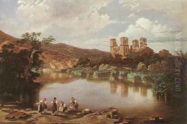 The Ruins of Diosgyor Castle 1860 Oil Painting by Karoly Telepy