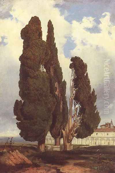 Carthusian Monastery in the Vicinity of Rome c. 1858 Oil Painting by Karoly Telepy