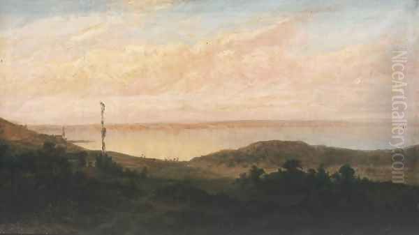 Dusk on the Lake Balaton at Almadi Oil Painting by Karoly Telepy