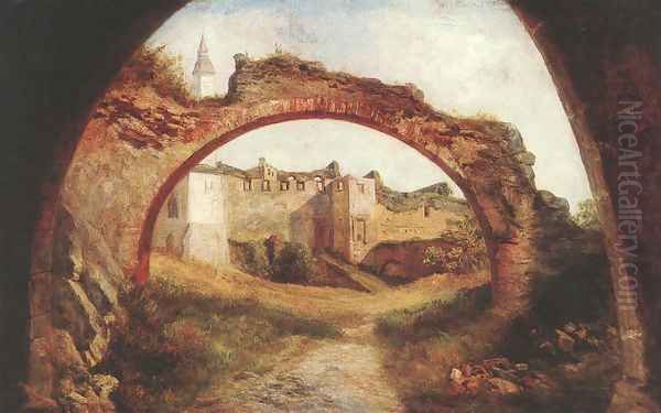 Gate of the Gussing Fortress around 1889 Oil Painting by Karoly Telepy