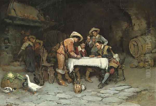 A game of dice in the tavern Oil Painting by Publio Tommasi